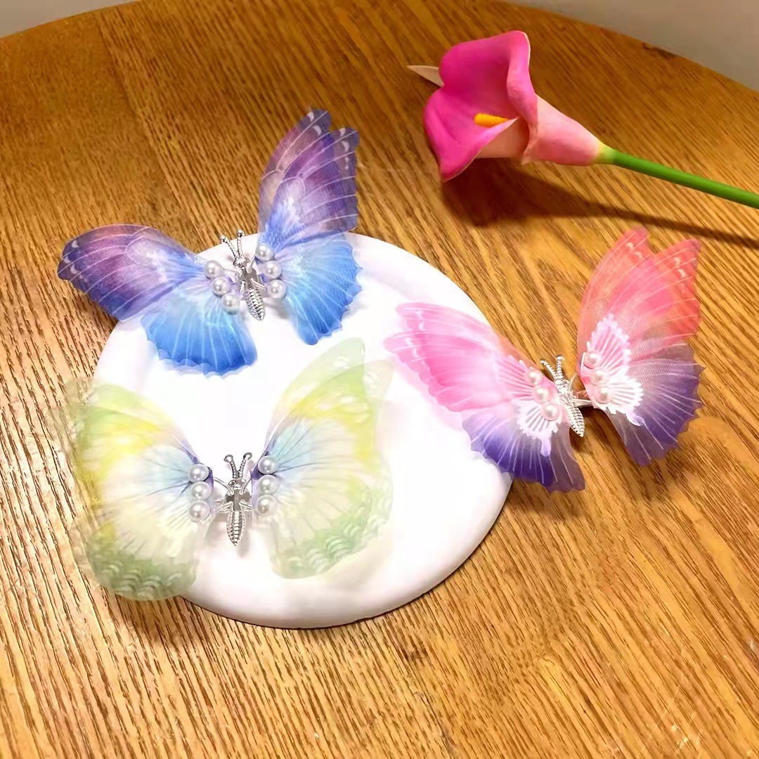 Wholesale of high-end children's headwear and hair accessories for spring and summer, hair clips for little girls, gradually changing and moving butterfly hair clips Specification drawing
