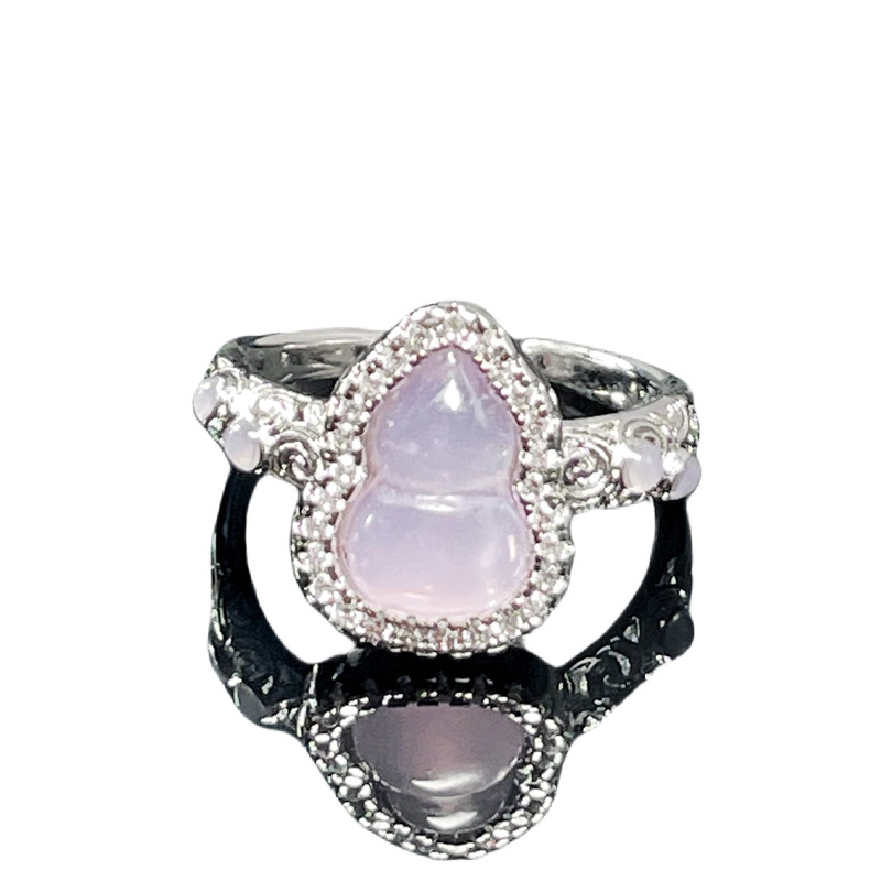 A new full-diamond imitation jade gourd ring for women's Instagram, with a cold and niche design, is sweet, cool, exquisite and unique index finger ring Item Picture