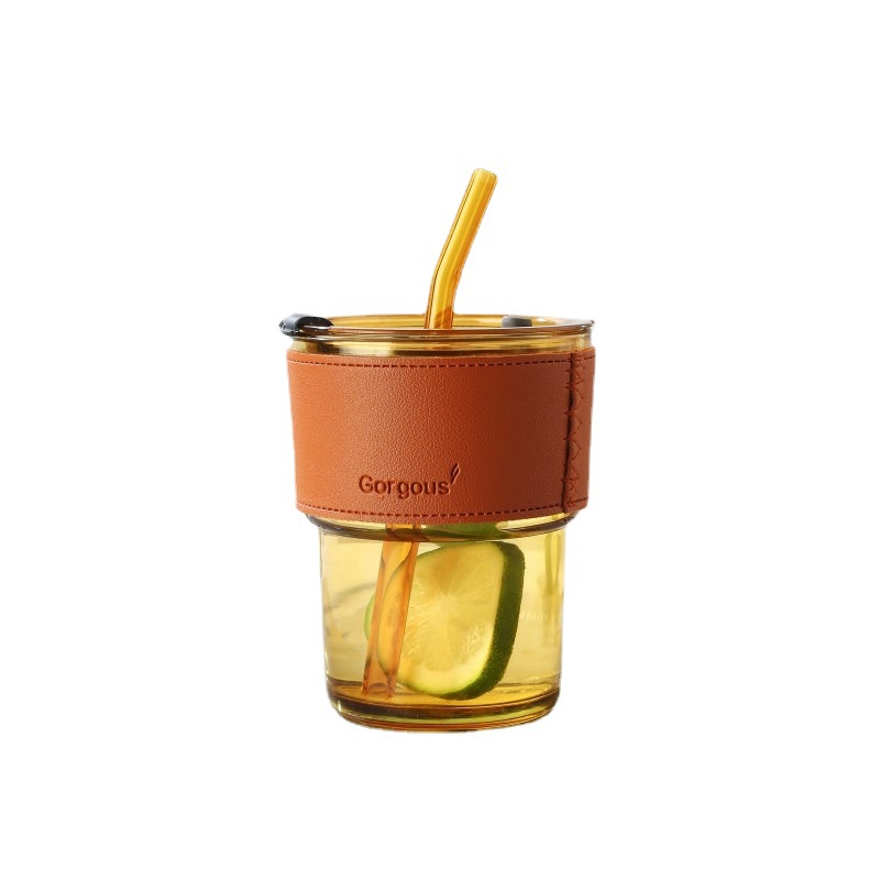 The popular bamboo joint cup, InS-style straw, double-drinking coffee cup, advertising gift, glass water cup with logo printing Item Picture
