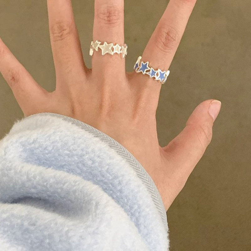 The blogger's same star-shaped multi-color glazed open ring, a versatile and cute Korean-style sweet and cool spice ring for women details Picture