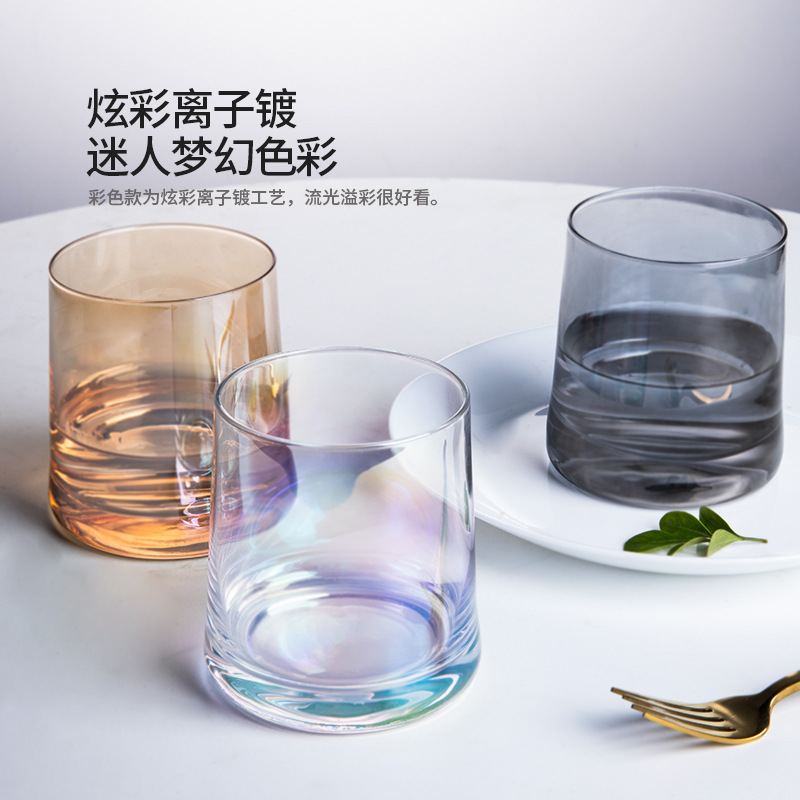 Colorful ion-plated whisky wine glasses, household glass cups, InS-style heat-resistant water cups, high appearance level breakfast milk cups details Picture