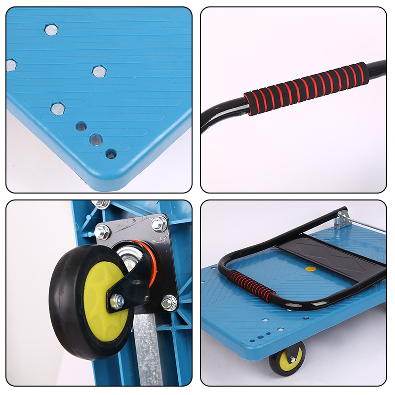 Wholesale of plastic steel flat hand carts, supermarket and shopping mall goods folding transport carts, warehouse cargo flatbed carts and small carts Application Scenario