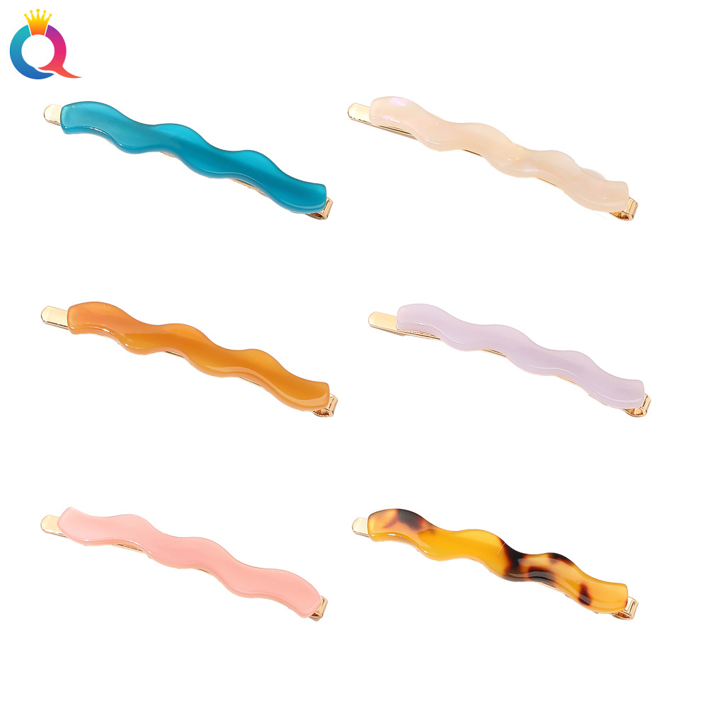 Qiyue Cross-border Amazon Acetate alloy straight clip, wavy bangs side clip, simple and versatile hair clip, hair accessory full figure