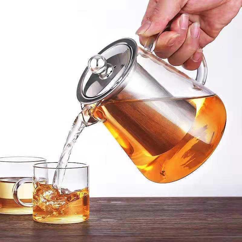 High borosilicate transparent glass stainless steel filter flower teapot, a large-capacity household teapot for brewing tea and coffee Application Scenario