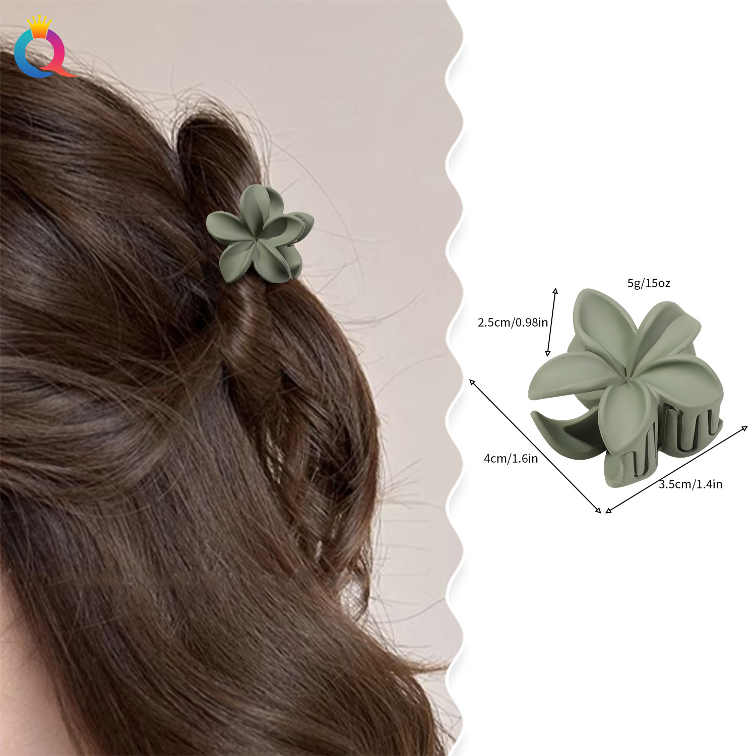 Qiyue Cross-border Flower Hair clips with a high-end feel, small scratch-off clips for the back of the head, shark clips for updo and ponytail hair, and wholesale hair accessories Specification drawing