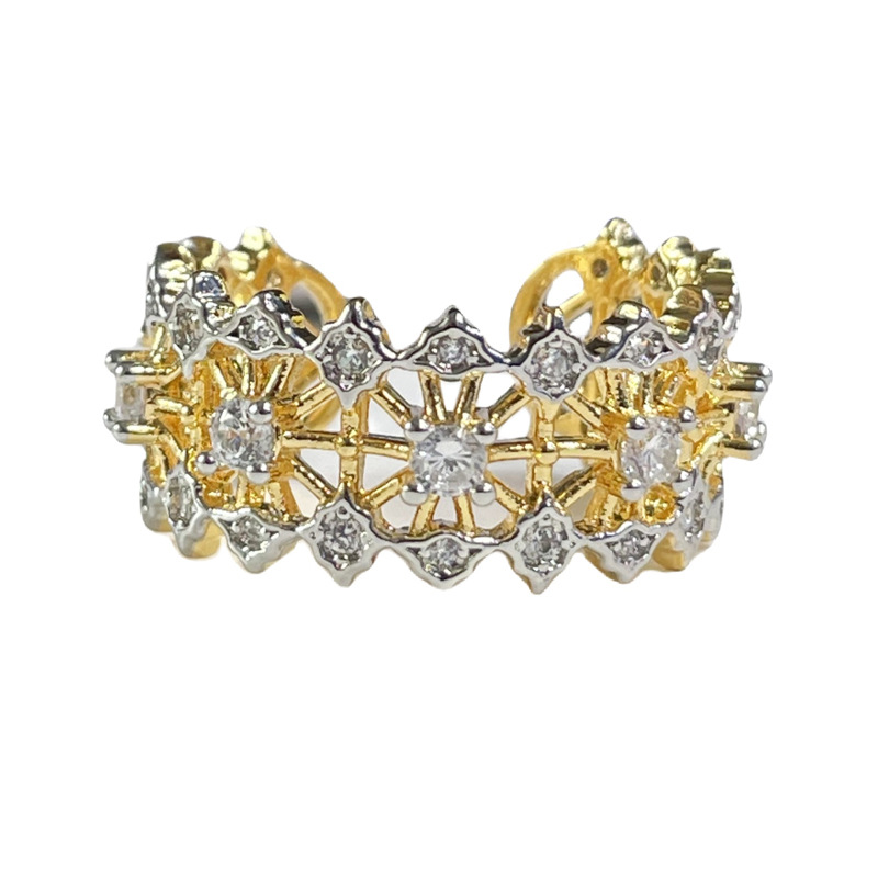 Ancient-style hollowed-out two-color retro pink diamond open ring, a sweet, cool and high-end exquisite index finger ring with a feminine court style Item Picture