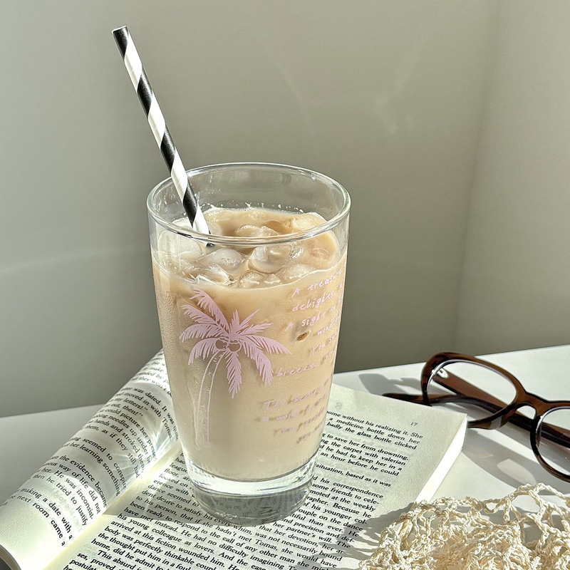 Homemade coconut tree cups, glass cold brew cups, coffee cups, household drinking cups, glass cups, breakfast cups, milk cups details Picture