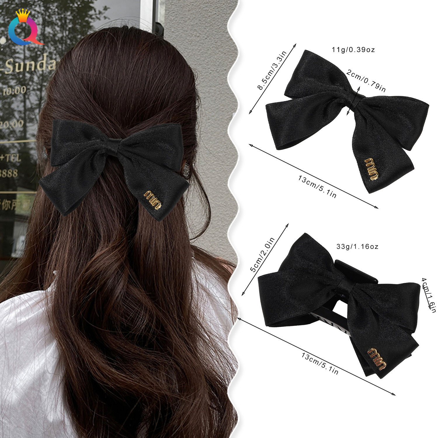 Qiyue Cross-border Bow Hair Clips, coil hair clips, hairpins, simple spring clips, high-end shark clips, hair accessories wholesale details Picture