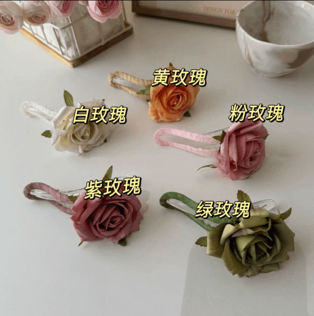 Spring and summer flower hair clips, semi-tied female faux rose, duckbill clips, early spring accessories, back of the head flower hair clips Application Scenario