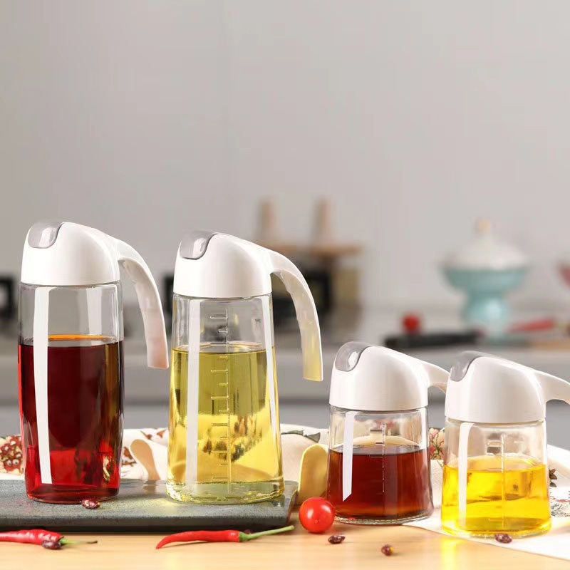 Wholesale automatic opening and closing non-hanging cup oil jugs, household seasoning bottles, soy sauce bottles, large-capacity leak-proof glass oil jugs for household use Specification drawing