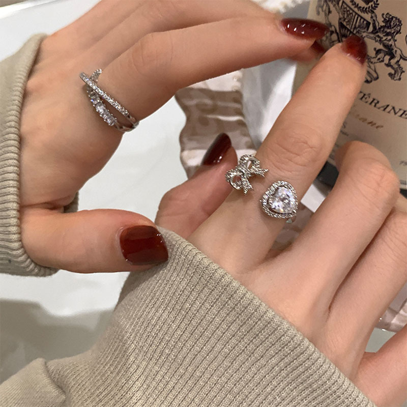 ins cold and cool style, niche design, high-end zircon open ring, women's light luxury ring, layered wear, elegant index finger ring Specification drawing