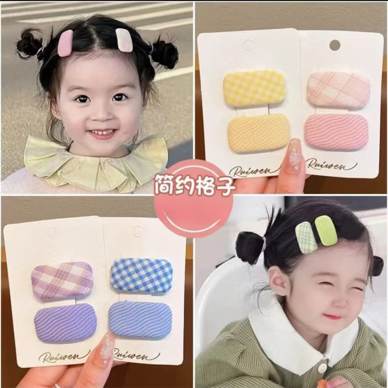 Korean macaron fabric hair clips, children's square forehead bangs clips, little princess clips, hair accessories, hair clips and headwear details Picture