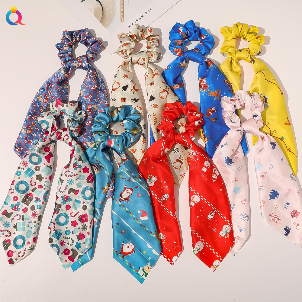 Qiyue European and American New Christmas Large Intestine Ring Snowflake Christmas Tree Ribbon Hair Band Special Zone, sample making supported full figure