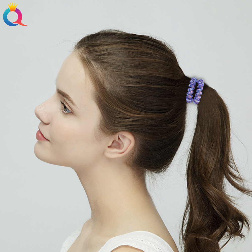 Qiyue Korean blue and purple telephone line hair tie, simple and elegant ponytail hair tie, hair tie for washing face, colorful hair tie and hair accessory Specification drawing