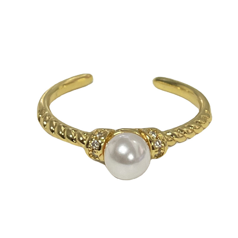 French retro pearl inlaid simple open ring, a fashionable, sweet and cool style for women in Hong Kong, with a unique temperament and a sense of high-end appeal Item Picture