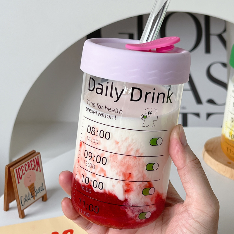 Bolimei Dopamine InS-style glass straw Cup, Girl's Heart Water Cup, student drinking cup, Glass cup wholesale Specification drawing