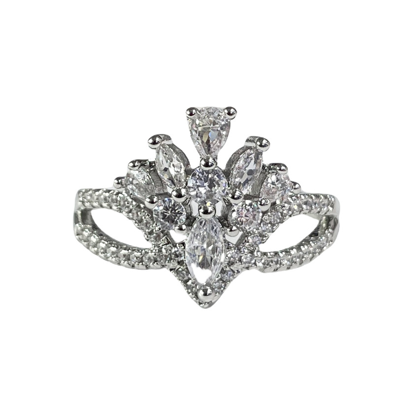 French-style exquisite micro-inlaid crown zircon light luxury open ring, a unique design sense for women, versatile and personalized ring Item Picture