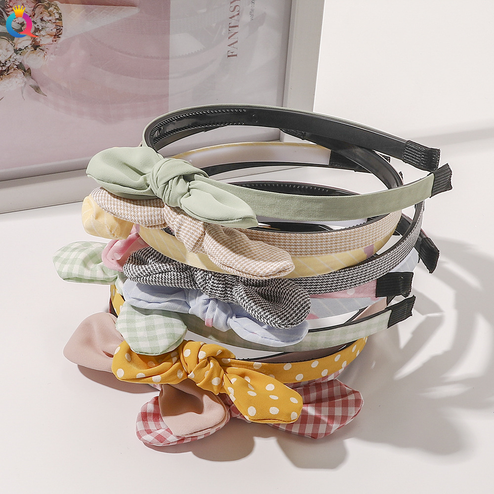 Qiyue Korean Edition New sweet fabric princess hairband, bow headband, children's rabbit ear hair tie, hair accessory for women full figure