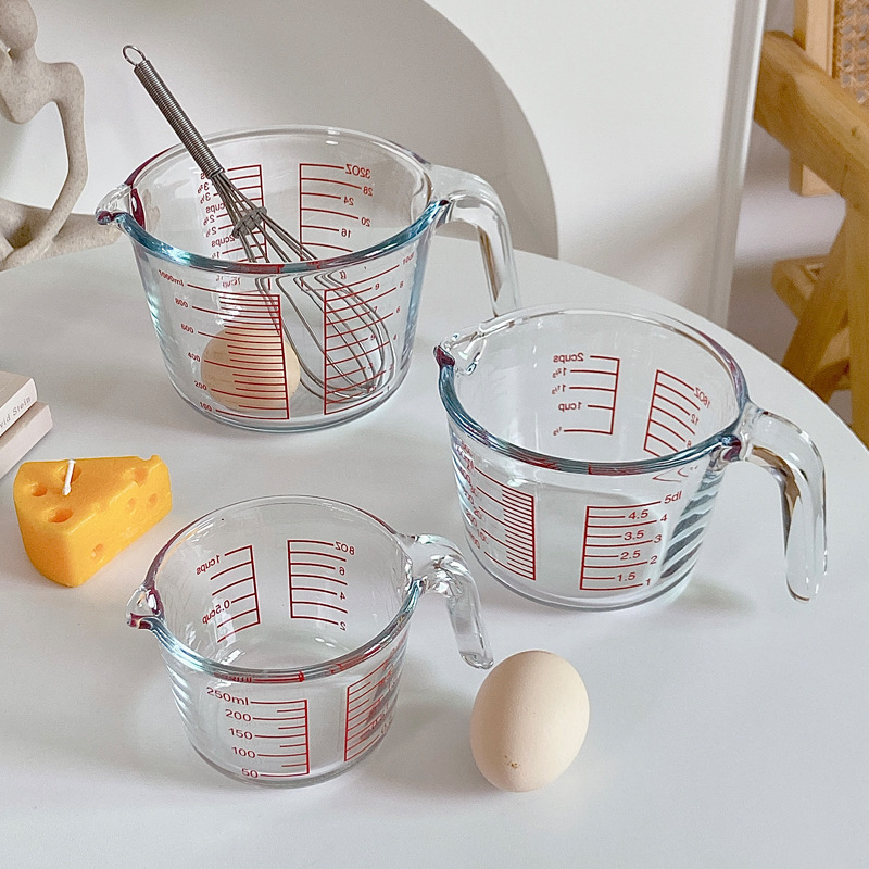 Bolimei high borosilicate household glass measuring cup with scale, large capacity for baking, microwave, handle, thickened and transparent full figure