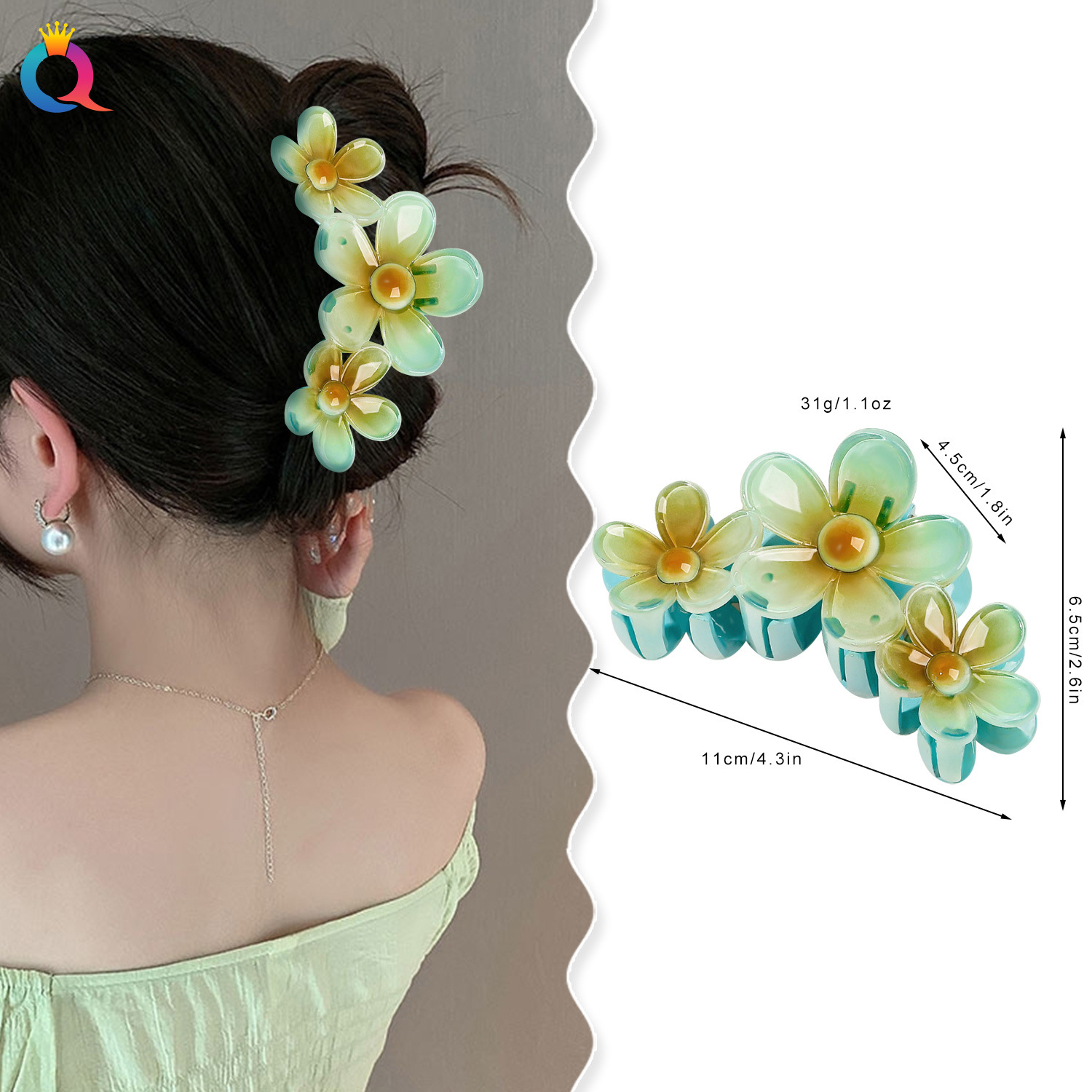 Qiyue Cross-border Flower Hair Clips, Elegant Shark Clips, Large scratch clips, Gradient color Hair grabbers, hair clips, hair accessories wholesale details Picture