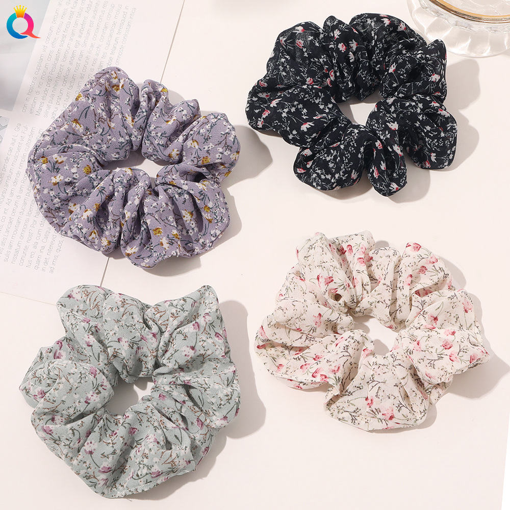 Qiyue's popular and fresh fabric floral small intestine hair band spring and summer chiffon bun hair band, hair rope and hair accessory full figure