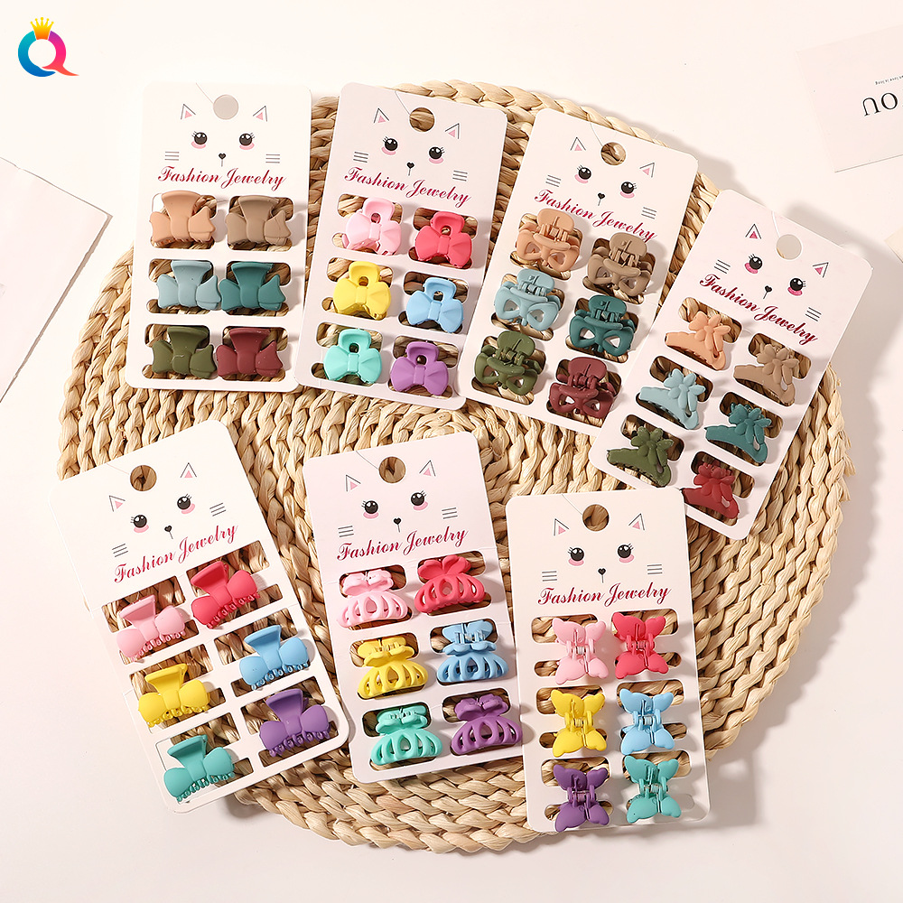 Qiyue Korean version fashionable and simple small amber hair clips, six sets of Morandi color clips mini hair accessories details Picture