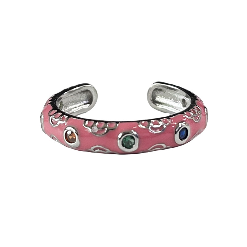 Colorful zircon drop glaze irregular opening ring, sweet and cool, fashionable and hot girl, niche design dopamine ring Item Picture