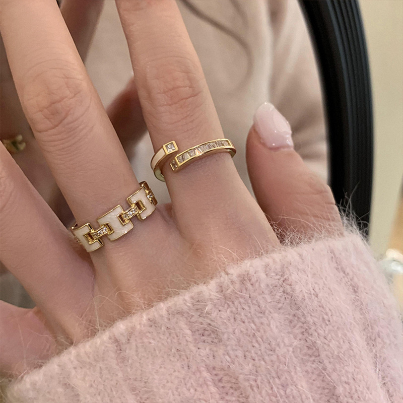 Zircon drop glaze opening adjustable ring for women, ins style, fashionable, versatile, niche design, high-end ring, 2023 new style details Picture