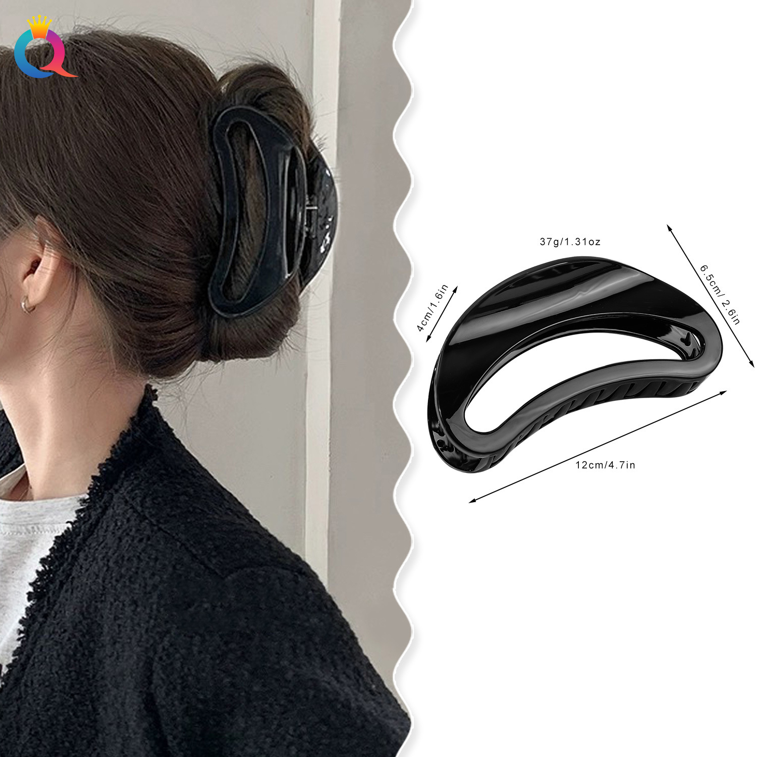 Qiyue simple Hair clips, large hair volume, hair accessories, ins high-end shark clips, moon hair clips wholesale Specification drawing