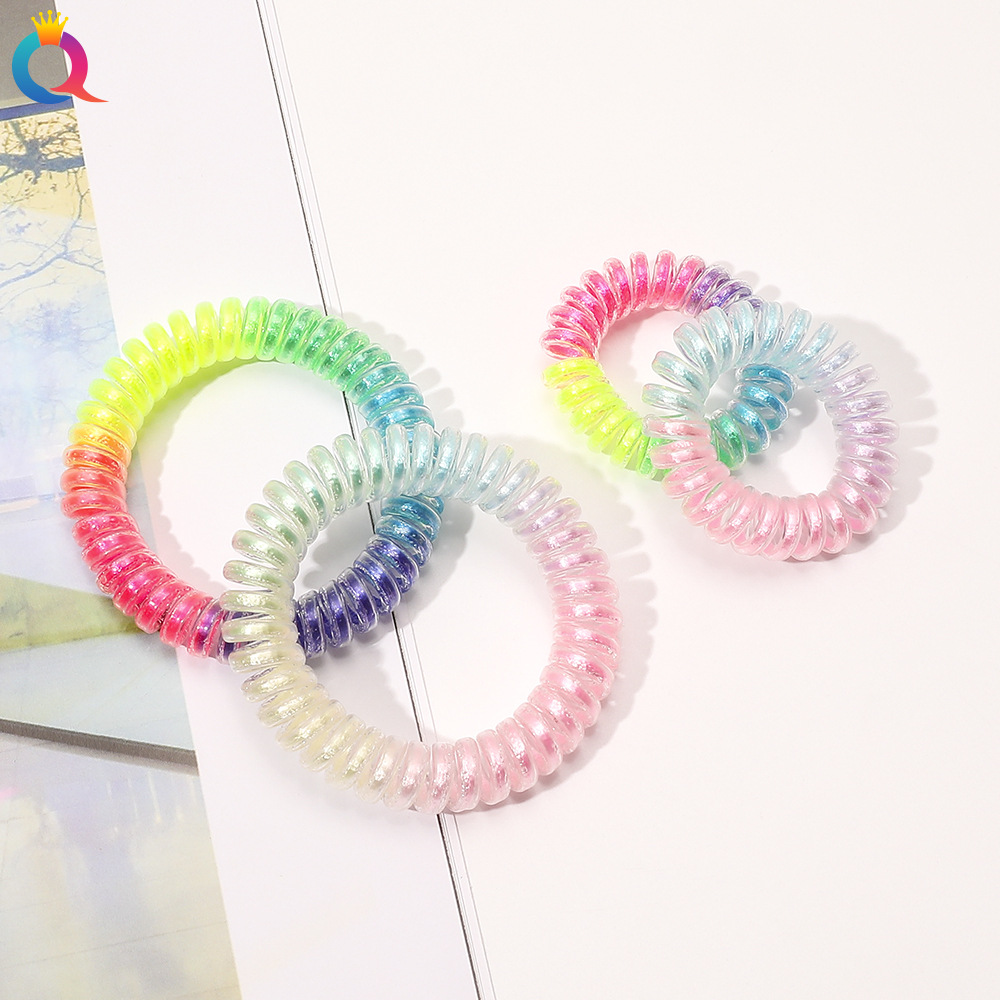 Qiyue Korean Rainbow telephone line hair band, high-elasticity candy color multi-color gradient hair accessory, beautiful and versatile hair accessory details Picture