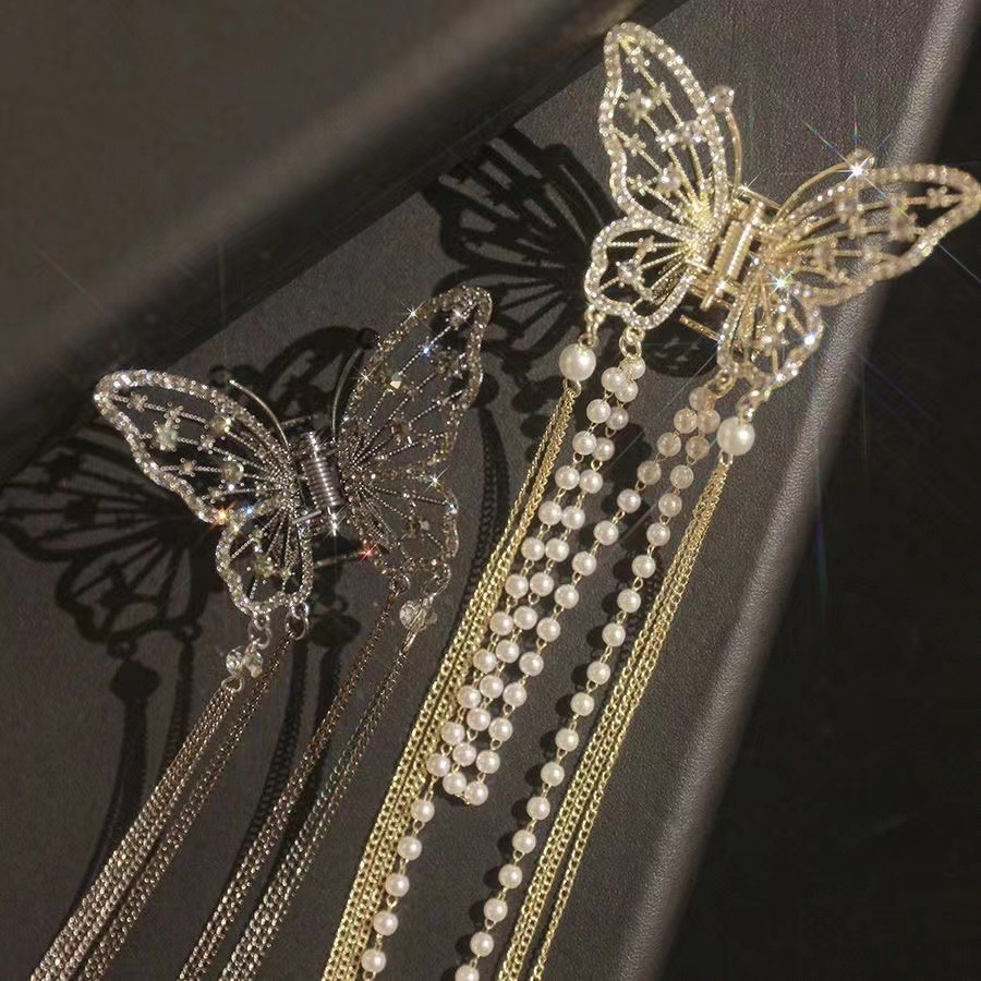 The elegant, diamond-shaped, butterfly-shaped long tassel hair clip, the half-tied ponytail hair clip at the back of the female head, and the high-end shark clip Specification drawing