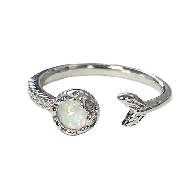 Mermaid Moonstone Opal fashionable and versatile ring for women, adjustable Korean-style sweet and cool simple fishtail ring Item Picture