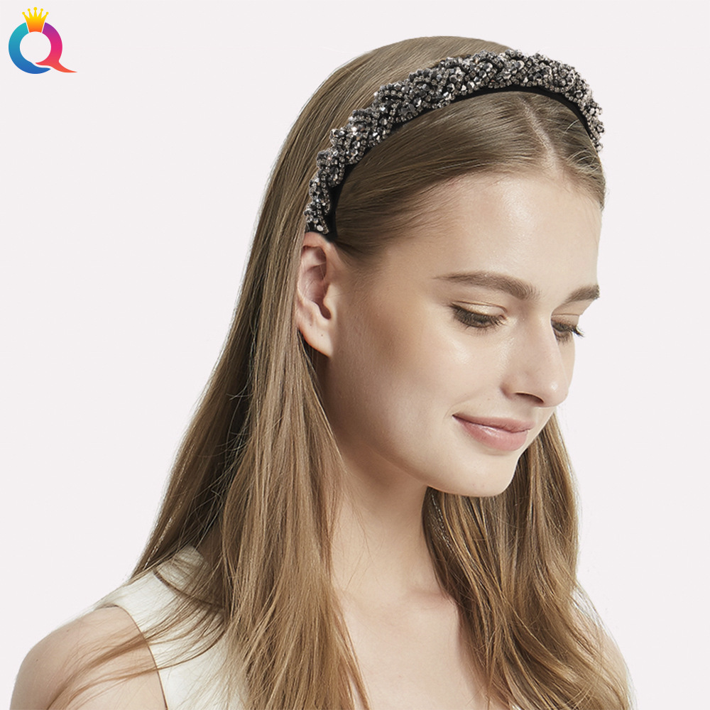 Qiyue European and American premium Baroque crystal diamond headband, fashionable and elegant, hand-woven braided headband, on sale Specification drawing