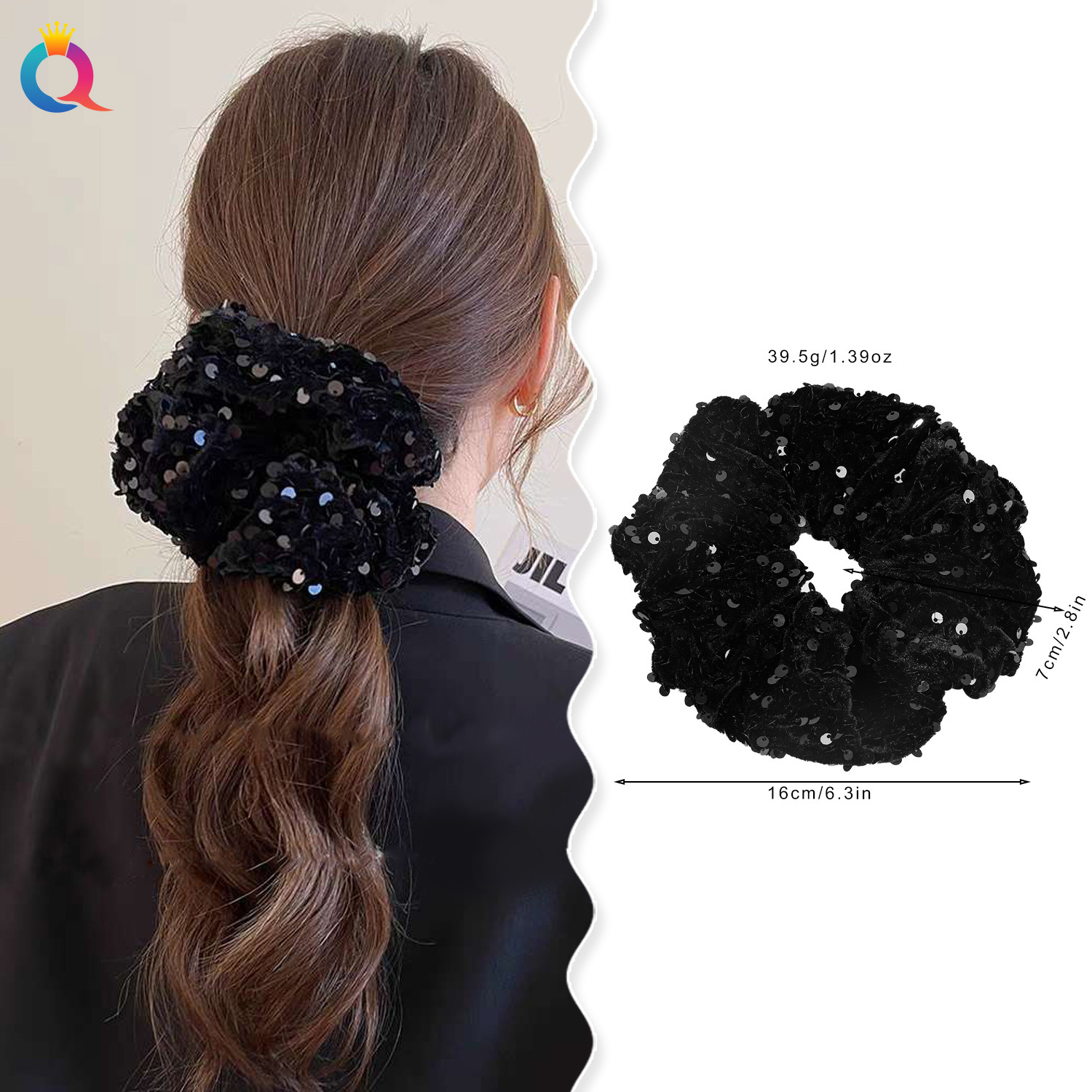 Qiyue Cross-border Velvet Sequin Large Intestine Hair Band Headwear, High elasticity Hair Tie, hair tie, leather band hair accessories wholesale details Picture