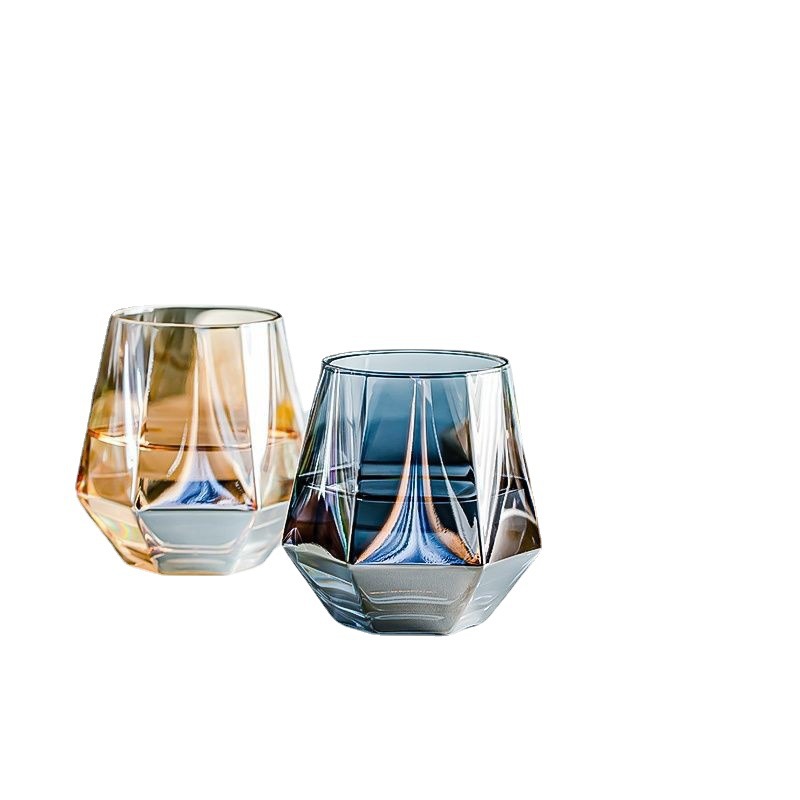 Ins-style, ethereal, colorful glass cups, hexagonal water cups, milk and juice drink cups, Western-style wine glasses for home use Item Picture