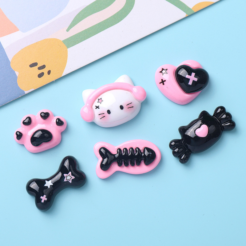 Fish bones, cat PAWS, resin accessories, hair clips, hair accessories, diy accessories, headwear, hair tie accessories, cream glue accessories details Picture