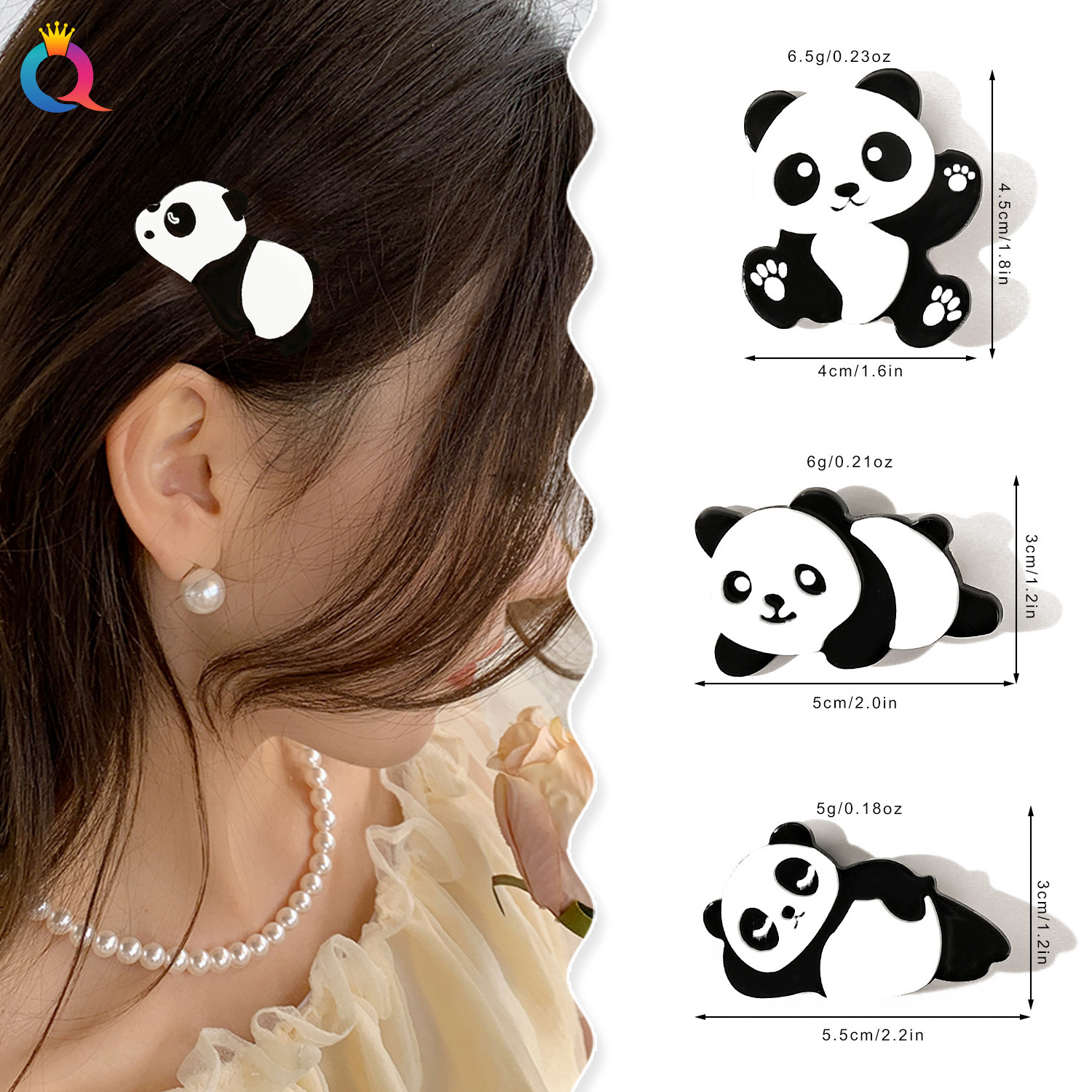 Qiyue Cross-border Hair Accessories: Cute panda hair clips, soft and adorable duckbill clips, heartbroken girl hair clips, side clips, bangs clips, and hair clips details Picture