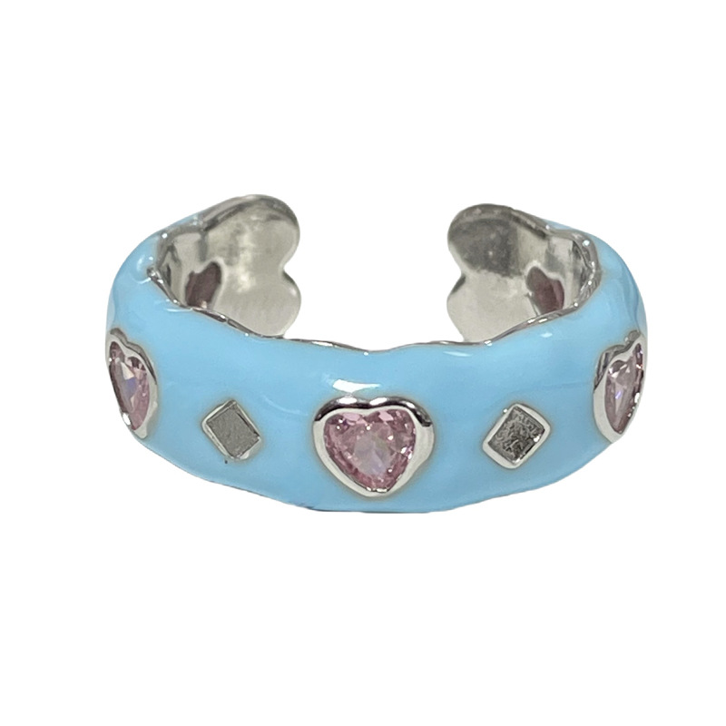 This simple and elegant pink diamond heart-shaped zircon hollowed-out fashionable open ring exudes a sense of high-end sophistication and is a sweet and cool food ring Item Picture