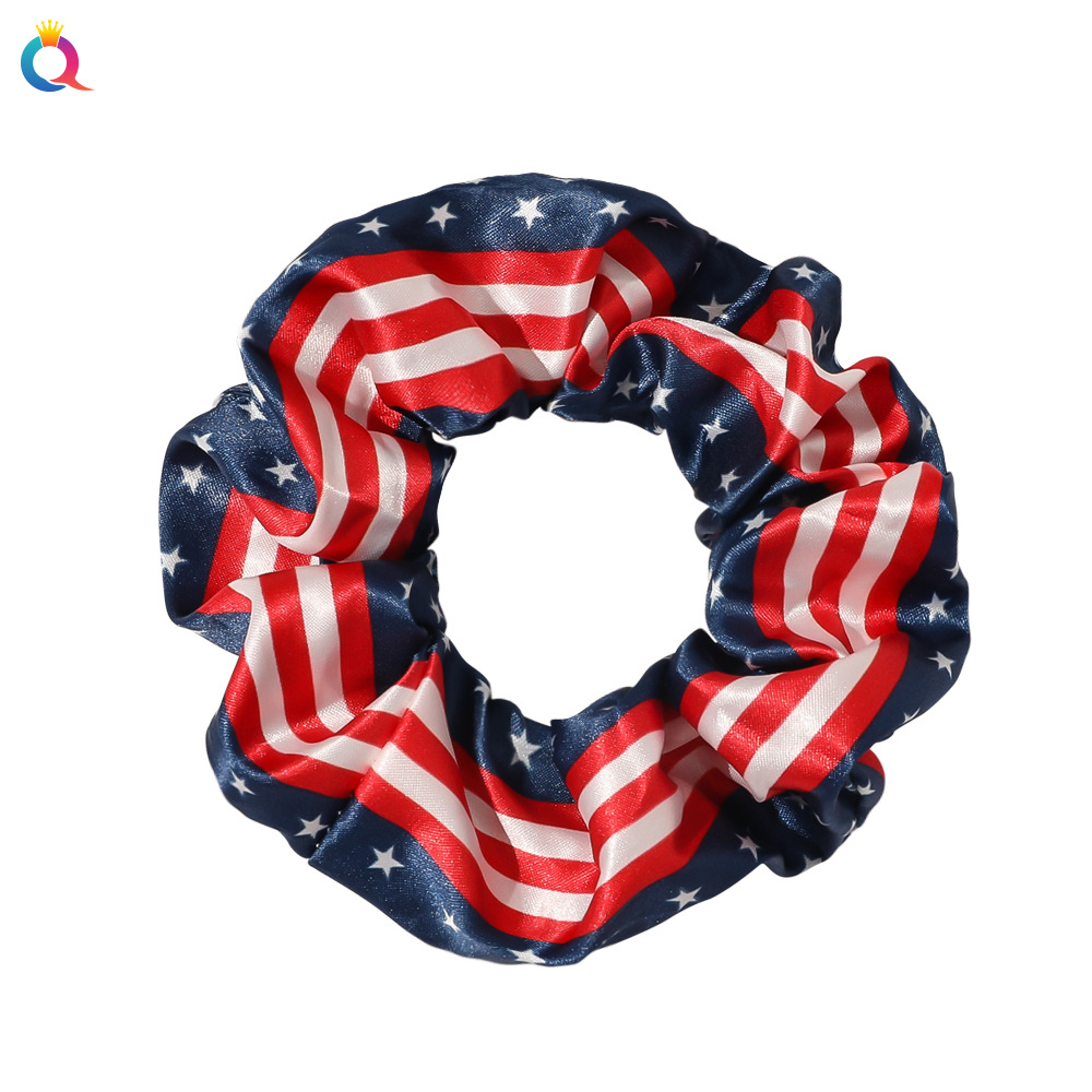Qiyue Europe and America Cross-border American Flag Large Intestine Hair Band and Hair Rope Simple Digital Printing color Ding Large Intestine Hair Band wholesale Item Picture