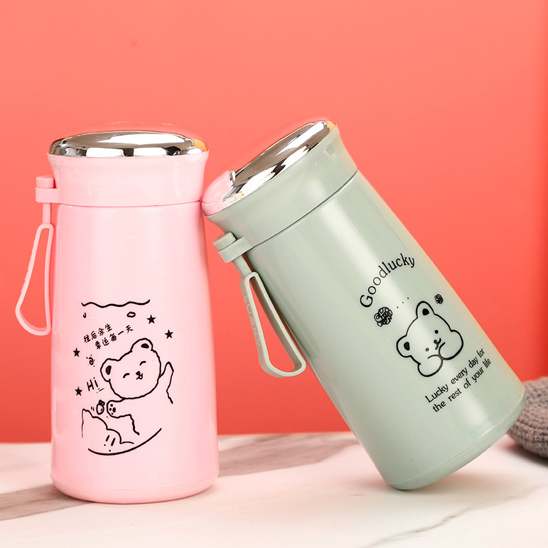 The new creative and lucky launch of the little bear glass water cup is an InS-style cute gift water cup with printed logo advertising Specification drawing