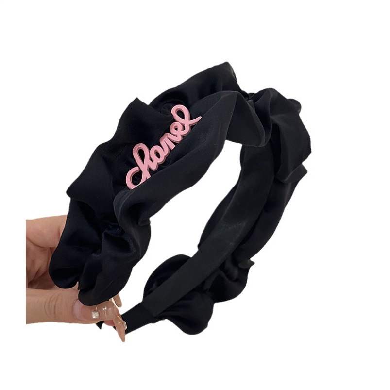 Energetic candy-colored sweet and cool hairband for women, high-end pressure-sensitive hairpin letter pleated lace headband for spring and summer Item Picture