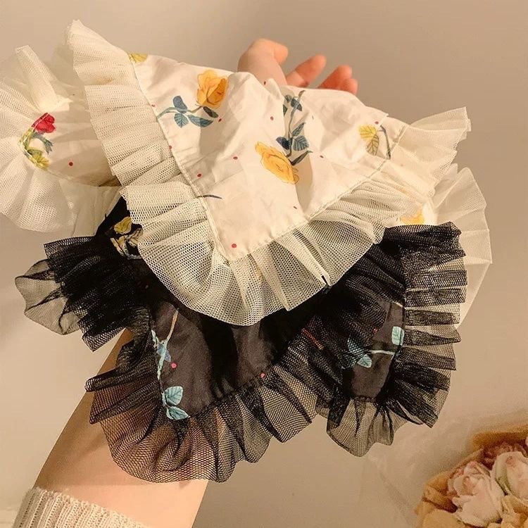Rose-flowered lace square scarf, large intestine hair tie, high-end feminine charm, large square hair tie, Korean-style headwear details Picture