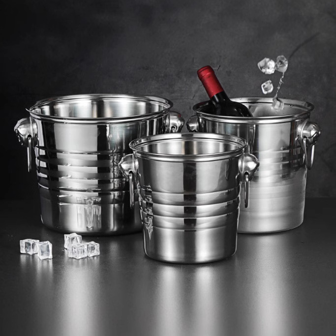 Stainless steel tiger-head ice bucket, KTV ice bucket, commercial frozen wine bucket, champagne bucket, ice bucket, red wine chilled bucket, for bars full figure