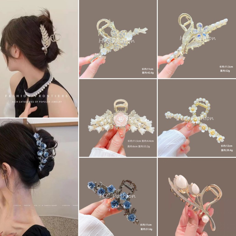 The 2024 new high-end flower-shaped hairpin at the back of the head is a stylish shark hairpin headwear for women full figure