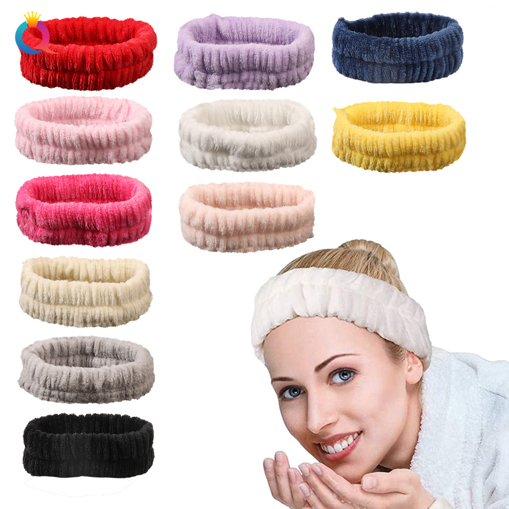 Qiyue Cross-border Amazon Coral Fleece Waterproof Face Wash Wrist Strap, Flannel Absorbent Sweat Wipe Headband, Sports Hair band details Picture