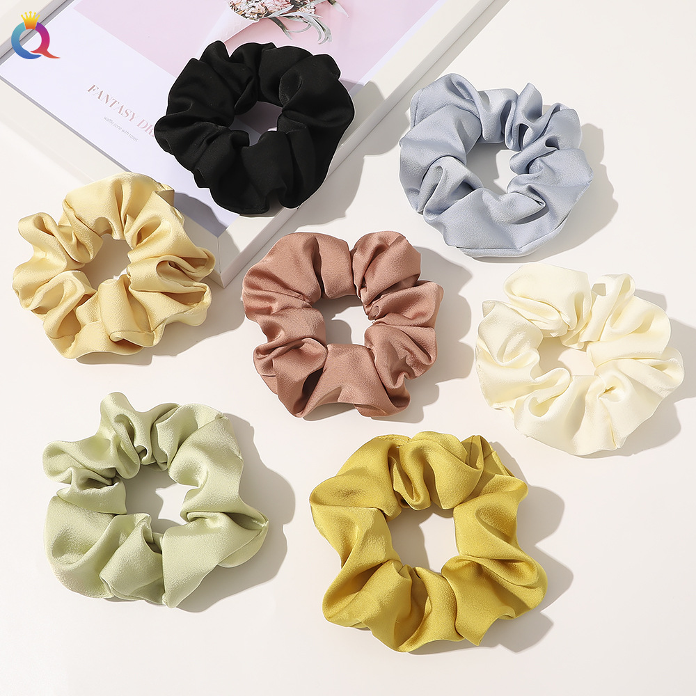 Qiyue Korean-style satin smooth large Intestine Hair ring - A simple and versatile solid color large intestine ring for Korean girls full figure