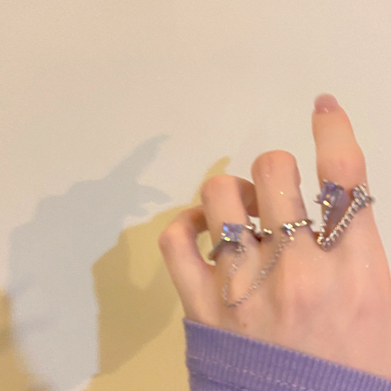 Stacked geometric square zircon sparkling diamond purple chain set open ring for women isn with a niche design sense Application Scenario