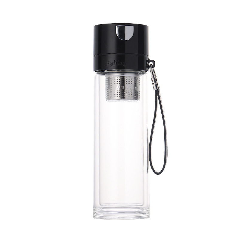 New popular magnetic tea brewing cup, one-click quick-opening double-layer glass cup, high-temperature resistant water cup, car tea-water separation cup Item Picture