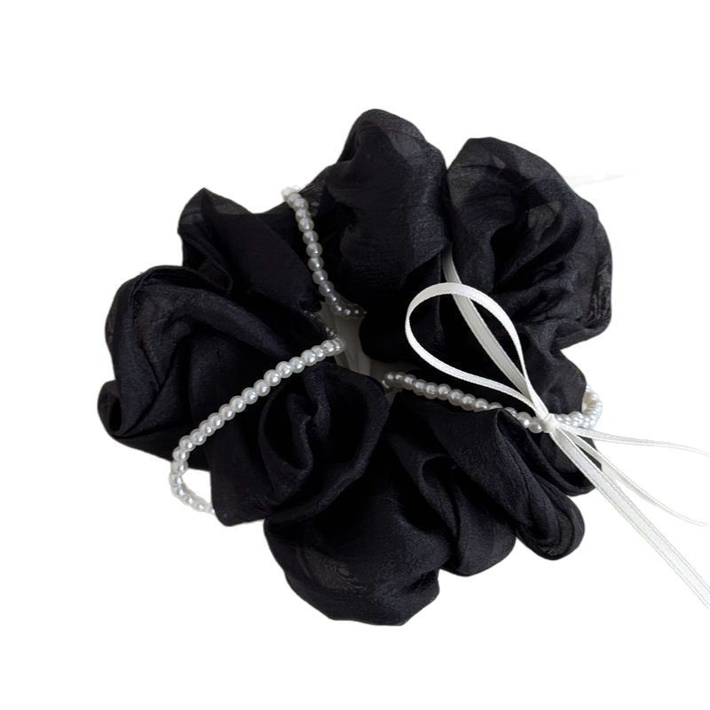 The serene starry sky! Blue butterfly pearl large intestine hair band! High-end satin hair tie ponytail updo for women Item Picture