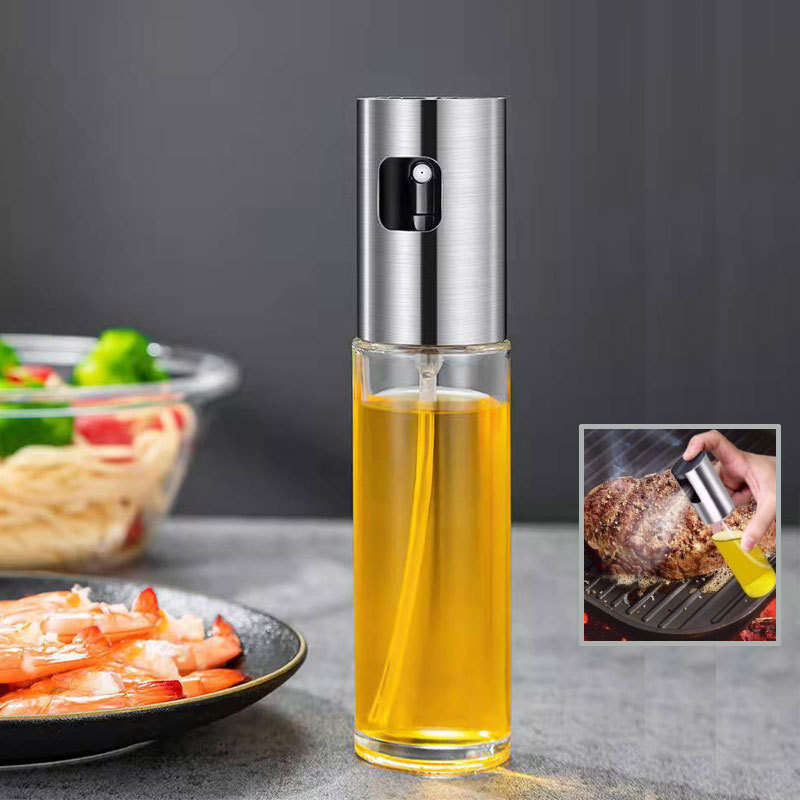 Kitchen stainless steel glass healthy oil-control 100ml oil spray bottle, barbecue air fryer high-pressure atomized oil spray bottle Application Scenario